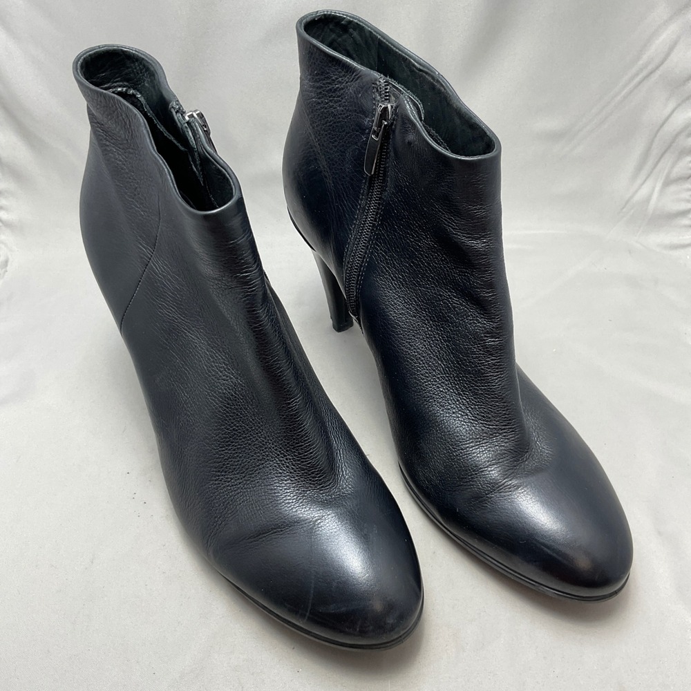 ECCO Ankle Boots Women 41 Black Leather Stiletto Heel Pointed Toe Dressy Bootie